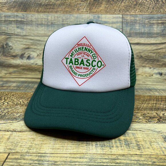 Tabasco Mens Trucker Hat Green Snapback Hot Sauce 1868 Original Logo Ball Cap - Picture 2 of 7